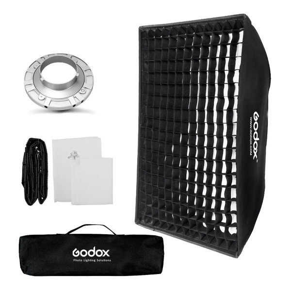 Kit Softbox Godox 80x120 Bowens + Suporte Speedlite + Grid